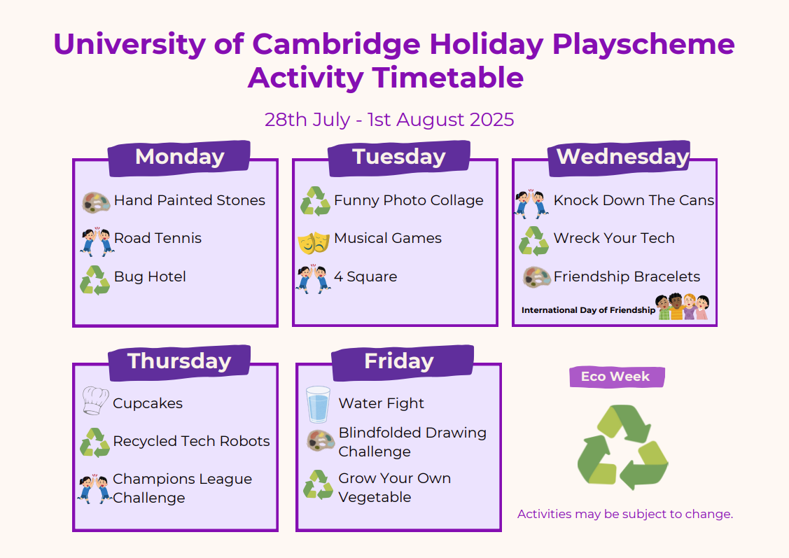 Trumpington Meadows 28th July 1st August timetable