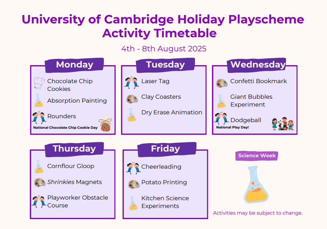 Trumpington Meadows 4th August - 8th August timetable