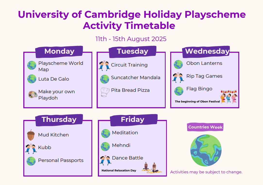 Trumpington Meadows 11th August - 15th August timetable